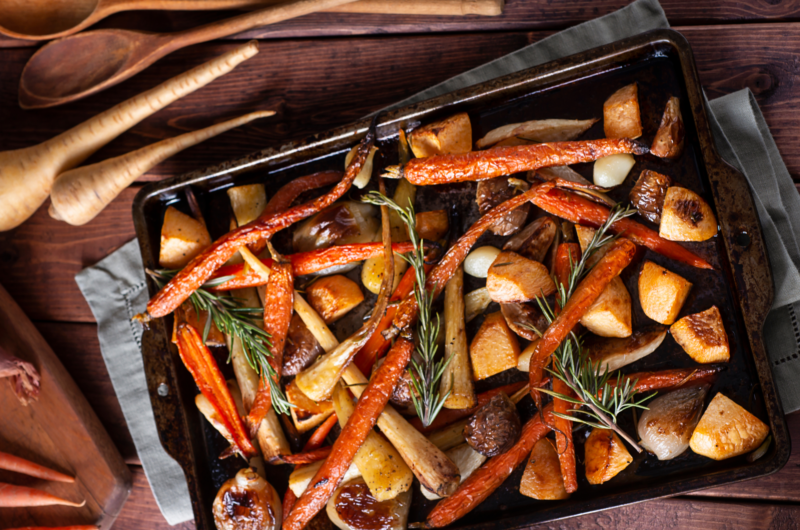 Vegetales Rostizados en Costra de Sal Gruesa