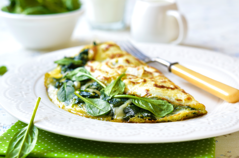 Omelette de Espinaca, Champiñones y Sal Gruesa