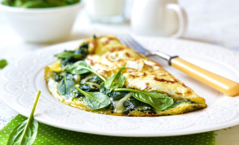 Omelette de Espinaca, Champiñones y Sal Gruesa
