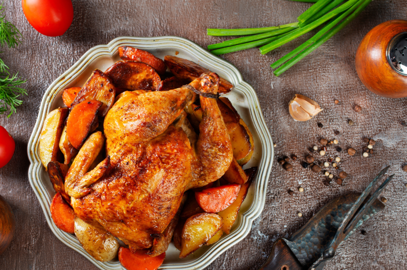 Pollo al Horno con Hierbas y Sal Gruesa